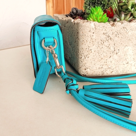Coach Legacy Turquoise Aqua Leather Penny Crossbody Small Shoulder Bag - Picture 3 of 9